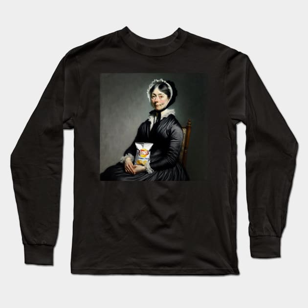 Whistler's Mother's Snack Break: National Potato Chip Day Long Sleeve T-Shirt by Edd Paint Something